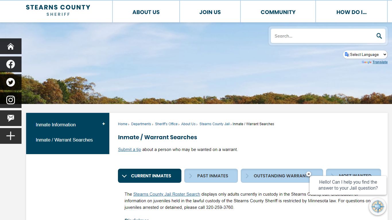 Inmate / Warrant Searches - Stearns County, MN - Official Website